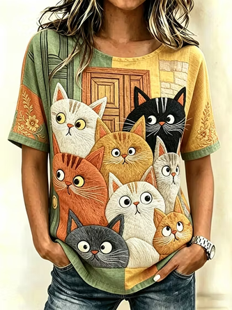Regular Fit 3D Printing Crew Neck Vintage T Shirt
