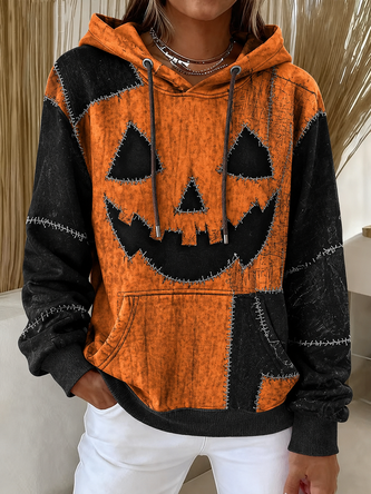 Block Hooded Regular Fit Casual Sweatshirt