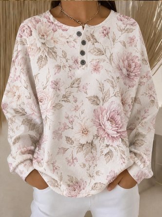 Floral Henry Neck Drop Shoulder Blouse