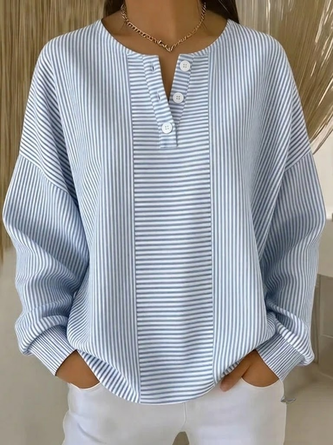 Casual V Neck Striped T Shirt