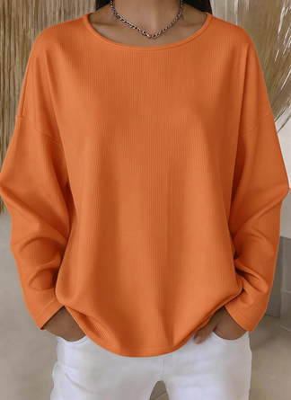 Casual Crew Neck Loose Plain T Shirt