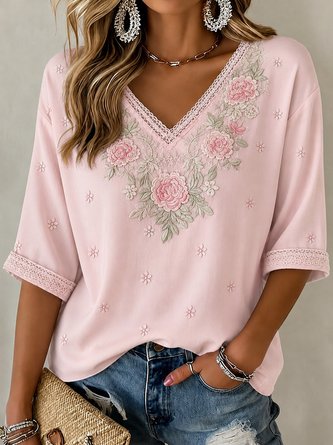 Floral V Neck Aesthetic Blouse