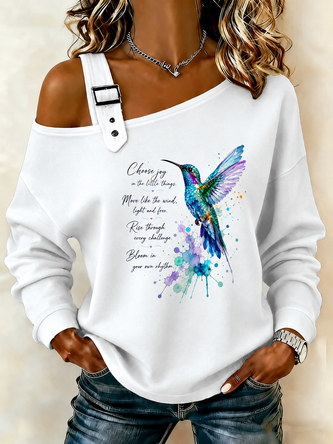 Casual Text Letters Buckle Asymmetrical Sweatshirt