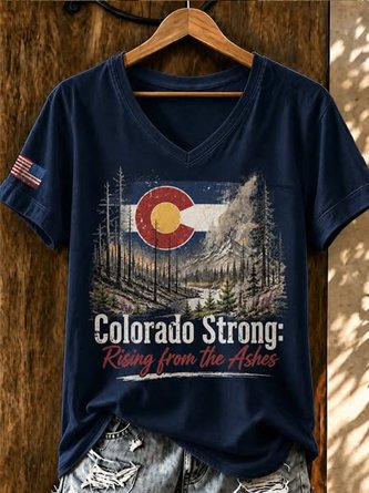 Colorado State Flag Forest US Patch V Neck Vintage Tee
