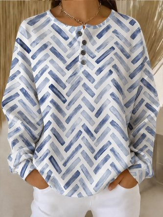 Watercolor Chevron Stripe Henry Neck Daily Long Sleeve Top