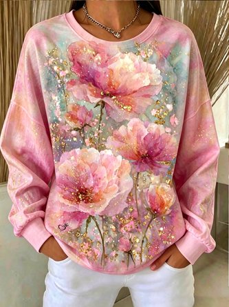Watercolor Floral Crew Neck Sweatshirt