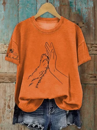 Dog Cat Paw Crew Neck Casual Tee