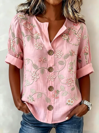 Long Sleeve Shirt Spring Fall Floral Printing Stand Collar Daily Going Out Casual Top