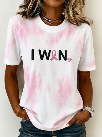 I WIN Ribbon Heart Crew Neck Basic Tee