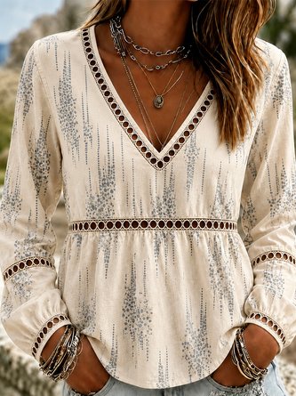 Dot Splash V Neck Long Sleeve Top