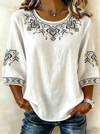 Half Sleeve Blouse Summer Abstract Graphic Printing Crew Neck Daily Going Out Vintage Top