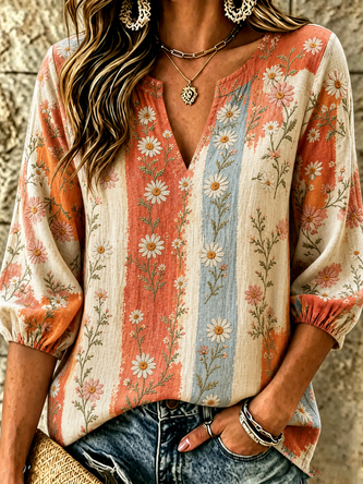 Loose Printing Boho Floral Blouse
