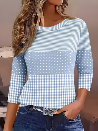 Crew Neck Polka Dots Casual Regular Fit T Shirt