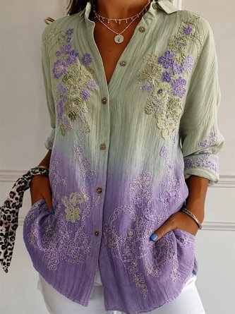 Gradient Floral Collared Button Shirt