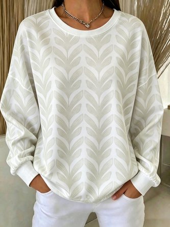 Leaf All Print Crew Neck Casual Top