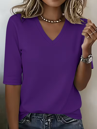 Half Sleeve T shirt Summer Plain V Neck Daily Going Out Casual Top