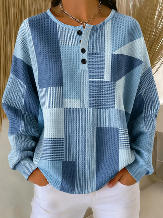 Regular Fit Henley Collar Casual Sweatshirt