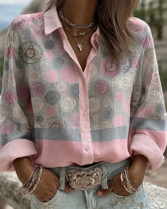 Shirt Collar Loose Floral Casual Shirt