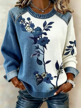 Crew Neck Printing Casual Contrast Stitching Sweatshirt
