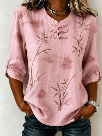 Leaf Regular Fit Elegant Crew Neck Blouse