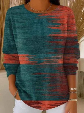 Regular Fit Abstract Printing Simple Sweater