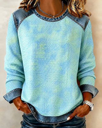 Contrast Stitching Casual Regular Fit Crew Neck Sweatshirt