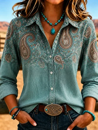 Casual Plain Printing Shirt Collar Shirt