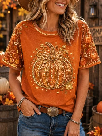 Short Sleeve T shirt Summer Halloween Printing Jersey Crew Neck Daily Going Out Casual Top