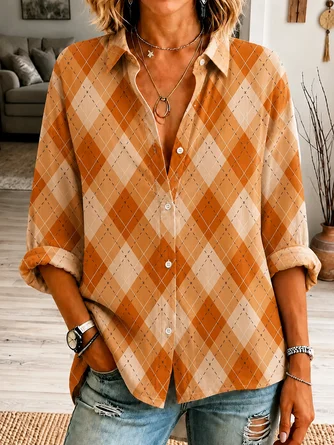 Shirt Collar Plaid Casual Printing Shirt