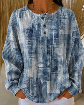 Geometric Henley Collar Simple Sweatshirt