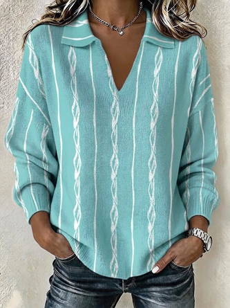 Geometric Casual V Neck Sweater