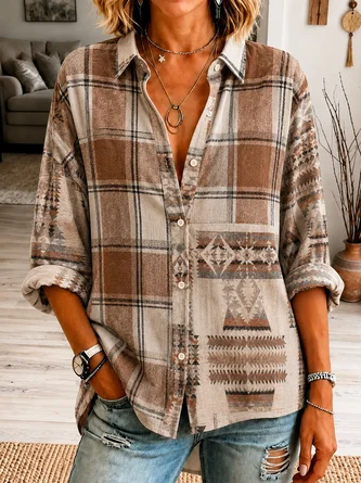 Shirt Collar Loose Printing Vintage Shirt