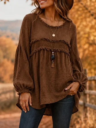 Crew Neck Elegant Loose Blouse