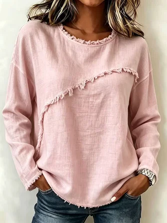 Plain Loose Crew Neck Simple Blouse