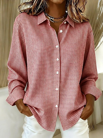 Long Sleeve Shirt Spring Fall Plaid Buckle Shirt Collar Regular Sleeve Daily Going Out Casual Top