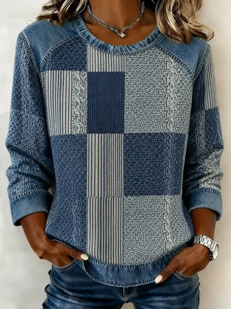 Crew Neck Elegant Printing Sweatshirt