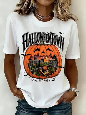 Casual Crew Neck Halloween T Shirt
