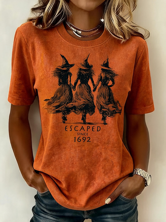 Crew Neck Halloween Casual T Shirt