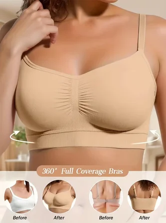 Soft breathable seamless wire free full cup bra that hides back fat supports yoga running sports.