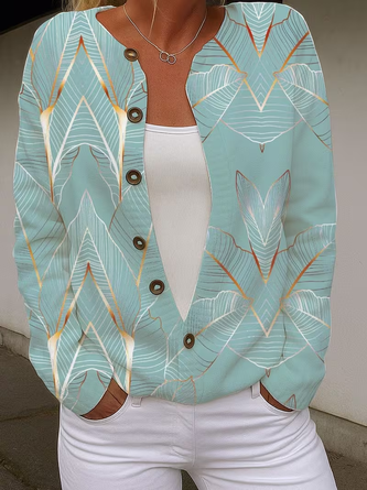 Abstract Regular Fit Crew Neck Casual Cardigan