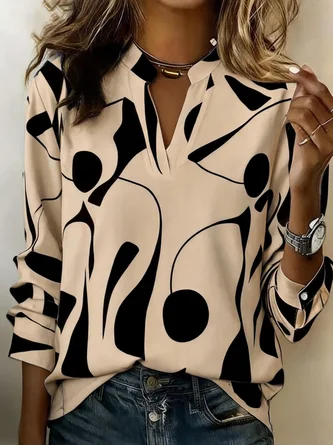 Casual Geometric V Neck Shirt