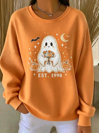 Simple Crew Neck Halloween Sweatshirt