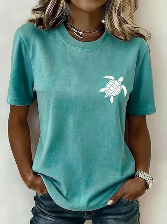 Regular Fit Casual Crew Neck Turtle T Shirt