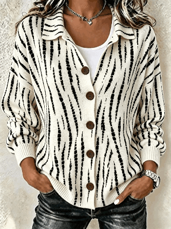 Casual Abstract Shirt Collar Regular Fit Cardigan
