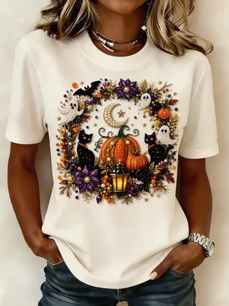Regular Fit Halloween Casual Crew Neck T Shirt