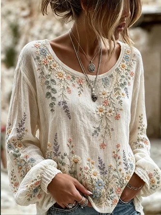 Printing Loose Floral Casual Blouse