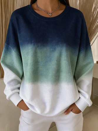 Block Crew Neck Casual Sweatshirt