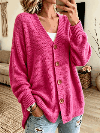 Loose Casual Plain Cardigan