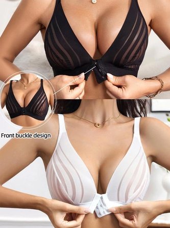 Front Fastening Striped Mesh Bra