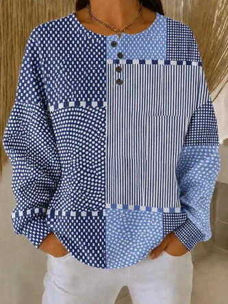 Simple Henley Collar Abstract Graphic Sweatshirt